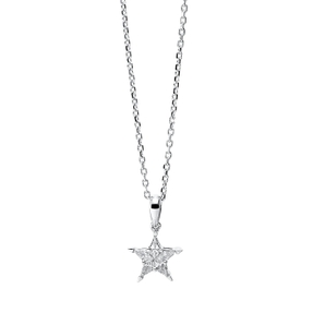 Collier Stern 750 Weißgold 5 Diamanten Triangel-Sonderschliff 0,26ct F-SI L:42cm