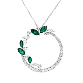 Collier aus 750 Weißgold 5 Smaragde 1,9ct grün 40 Diamanten 2,77ct F-VSI L:45,7cm