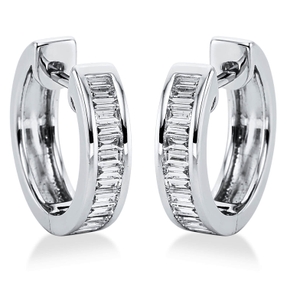 Creolen aus 750 Weißgold 29 Diamanten Baguette-Schliff 0,52ct TW-SI 14x1,7mm
