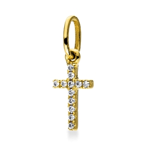 Anhänger Kreuz aus 750 Gelbgold 12 Brillanten 0,03ct TW-SI 12,2x4,4mm mit Öse