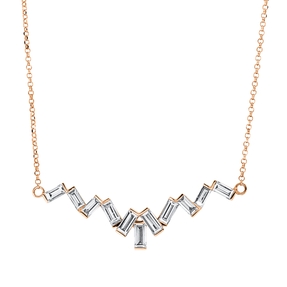 Collier aus 750 Rotgold 11 Diamanten Baguette-Schliff 0,89ct TW-SI L:43,2cm
