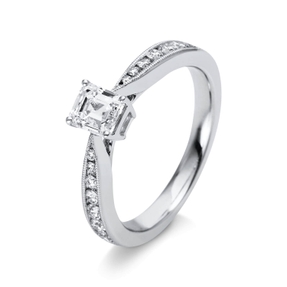 Ring aus 750 Gold Weißgold 15 Diamanten 0,98ct TW-VSI B:3mm 4er-Krappe