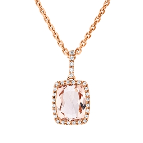 Anhänger aus 750 Rotgold Morganit 3ct pink 29 Brillanten 0,13ct TW-SI 20x10,2mm