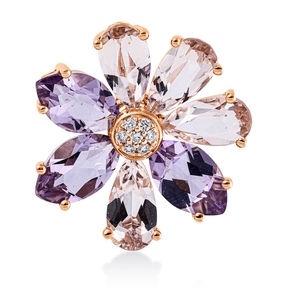 Anhänger Blume aus 750 Rotgold 7 Amethyste 4,2ct pink 7 Brillanten 0,04ct TW-SI