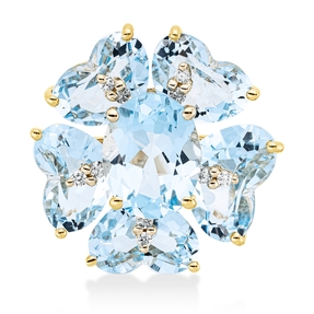 Anhänger aus 750 Gelbgold 6 Topase 9,8ct skyblue 10 Brillanten 0,09ct TW-SI