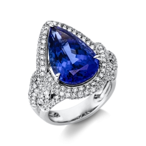 Ring aus 750 Weißgold Tansanit 10,24ct blau 274 Brillanten 2,6ct TW-SI B:24,2mm