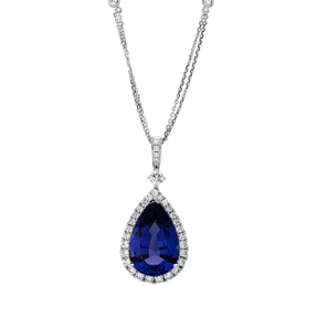 Collier aus 750 Weißgold Tansanit 13,94ct blau 35 Diamanten 1,49ct TW-SI L:45,7cm