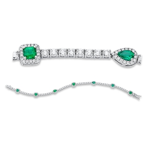 Armband aus 750 Weißgold 7 Smaragde 1,35ct grün 176 Diamanten 2,89ct TW-VSI