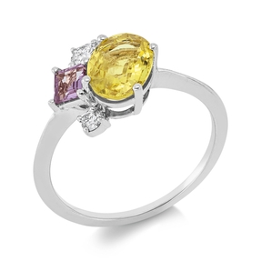 Ring aus 750 Weißgold 2 Saphire 1,71ct pink 2 Diamanten 0,19ct TW-SI B:9,3mm