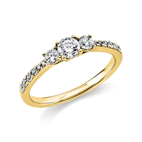Ring aus 750 Gold Gelbgold 15 Diamanten 0,59ct TW-SI B:2,1mm 4er-Krappe