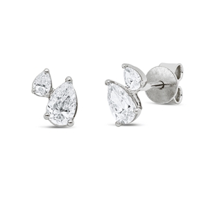 Ohrstecker aus 750 Weißgold 4 Diamanten Tropfen-Schliff 0,64ct TW-SI 7,6x5,1mm