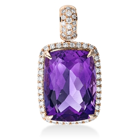 Anhänger aus 750 Rotgold Amethyst 7ct lila 54 Brillanten 0,28ct TW-SI 22,5x12mm
