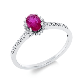 Ring aus 750 Weißgold Rubin 0,57ct rot 30 Brillanten 0,11ct TW-SI B:6,5mm