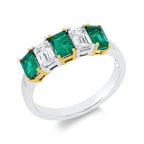 Ring aus 750 Gold gelb/weiß 3 Smaragde 1,08ct grün mit Diamanten B:5,2mm