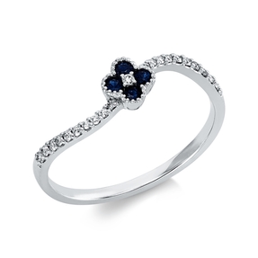 Ring aus 750 Weißgold 4 Saphire 0,16ct blau 21 Brillanten 0,1ct TW-SI B:5,2mm