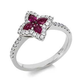 Ring aus 750 Weißgold 5 Rubine 0,46ct rot 36 Brillanten 0,28ct TW-SI B:11,5mm