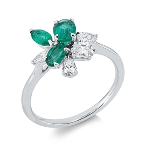 Ring aus 750 Weißgold 3 Smaragde 0,93ct grün 4 Diamanten 0,48ct TW-SI B:12,3mm
