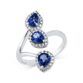 Ring aus 750 Weißgold 3 Saphire 1,16ct blau 48 Brillanten 0,23ct TW-SI H:6,8mm