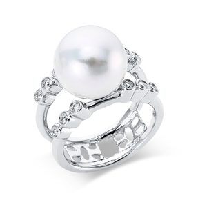 Ring 750 Weißgold Südsee-Perle 12,3mm weiß 12 Brillanten 0,27ct F-SI B:12,4mm