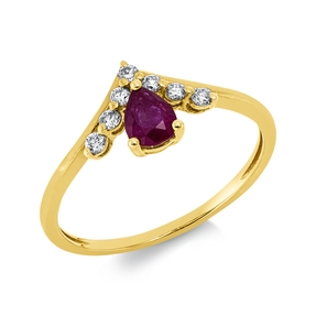 Ring aus 750 Gelbgold Rubin 0,41ct rot 7 Brillanten 0,13ct F-SI B:8,1mm