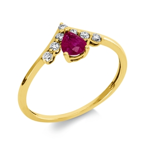 Ring aus 750 Gold Rotgold Rubin 0,39ct rot 7 Brillanten 0,13ct F-SI B:8,1mm