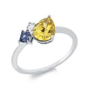 Ring aus 750 Weißgold 2 Saphire 1,43ct gelb Brillant 0,1ct TW-SI B:8,9mm