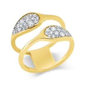 Pavé Ring aus 750 Gelbgold 38 Diamanten 0,49ct TW-SI B:13,9mm Fassung rhodiniert