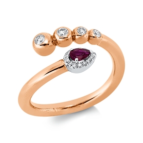 Ring aus 750 Gold weiß/rot Rubin 0,14ct rot 18 Diamanten 0,18ct F-SI B:10,6mm