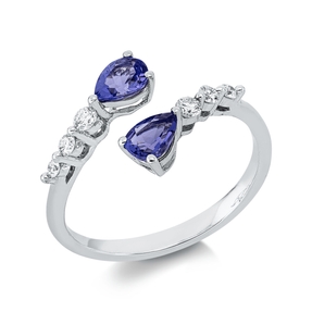 Ring aus 585 Weißgold 2 Tansanite 0,56ct blau 6 Brillanten 0,16ct TW-SI B:10,1mm