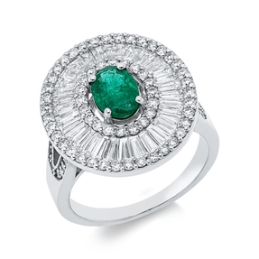 Ring aus 750 Weißgold Smaragd 0,72ct grün 112 Diamanten 1,71ct F-SI B:19mm