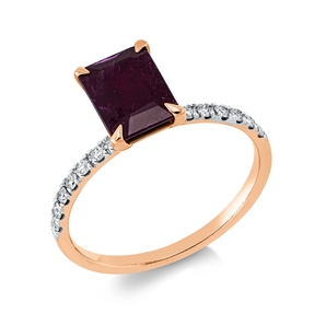 Ring aus 750 Gold weiß/rot Rubin 1,81ct rot 14 Brillanten 0,18ct F-SI B:8,3mm
