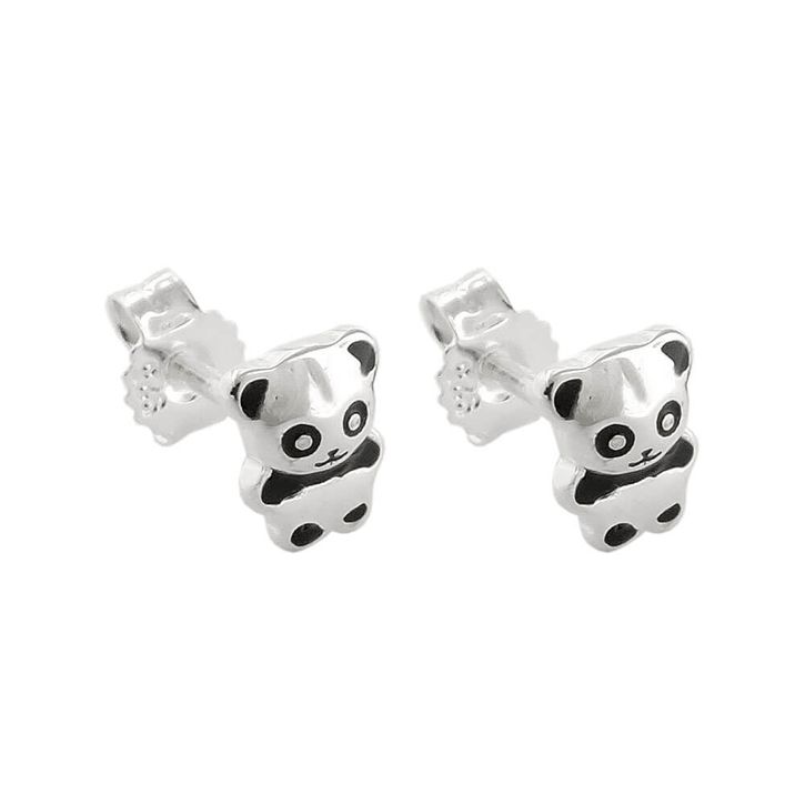 Ohrstecker Ohrring 6x5mm kleiner Pandabär glänzend schwarz lackiert 925 Silber