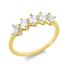 Ring aus 750 Gelbgold 5 Diamanten Smaragd-Schliff 1,22ct TW-VSI/SI B:5,3mm