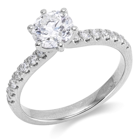 Ring aus 750 Weißgold 14 Brillanten 0,27ct TW-SI 1 Brillant 1ct W-SI B:7,6mm