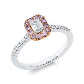 Ring aus 750 Gold weiß/rot 12 Saphire 0,18ct pink 17 Diamanten 0,41ct B:7,7mm