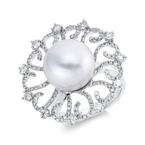 Ring 750 Weißgold Südsee-Perle 12,2mm weiß 143 Brillanten 0,97ct F-SI B:26,6mm
