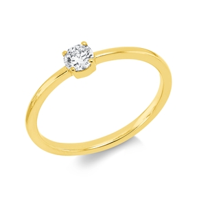 Solitaire Ring aus 750 Gold Gelbgold Brillant 0,2ct TW-SI B:3,9mm 4er-Krappe