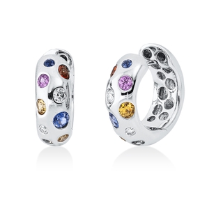 Creolen aus 750 Weißgold 14 Saphire 1,22ct mehrfarbig 4 Brillanten 0,14ct TW-VSI