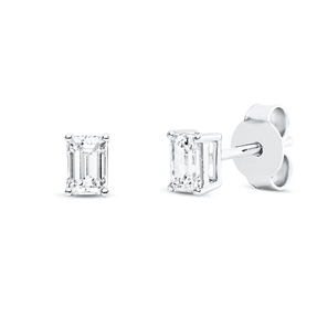 Solitaire Ohrstecker aus 750 Weißgold 2 Diamanten Smaragd-Schliff 0,62ct F-VVSI