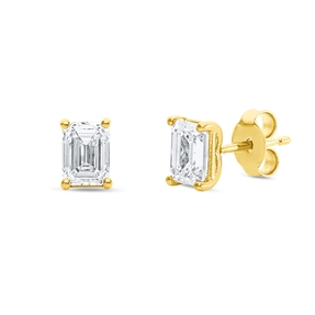 Solitaire Ohrstecker aus 750 Gelbgold 2 Diamanten Smaragd-Schliff 2ct TW-VSI