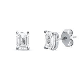 Solitaire Ohrstecker aus 750 Weißgold 2 Diamanten Smaragd-Schliff 2,01ct TW-VSI