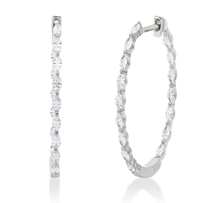Creolen aus 750 Weißgold 32 Diamanten Navette-Schliff 0,96ct TW-SI 29,9x1,6mm