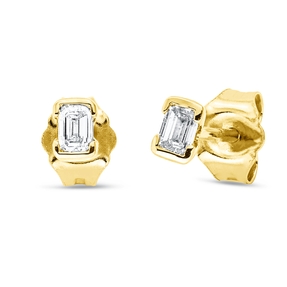 Ohrstecker aus 750 Gold Gelbgold 2 Diamanten Smaragd-Schliff 0,22ct TW-SI