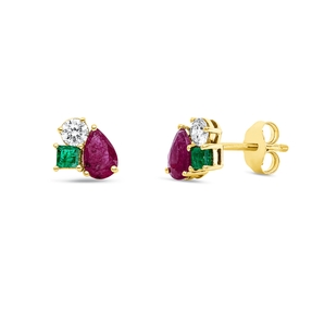 Ohrstecker 750 Gelbgold 4 Smaragde 0,89ct grün 2 Brillanten 0,26ct TW-SI 8x7,6mm