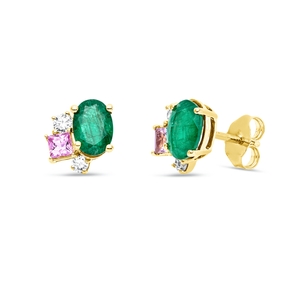 Ohrstecker aus 750 Gelbgold 4 Saphire 1,71ct pink 4 Diamanten 0,2ct TW-SI 8,6x8,8mm Ohrstecker aus 750 Gelbgold 4 Saphire 1,71ct pink 4 Diamanten 0,2ct TW-SI 8,6x8,8mm