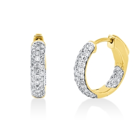 Pavé Creolen 750 Gelbgold 88 Brillanten 0,94ct TW-SI 14,8x3,5mm Fassung rhodiniert Pavé Creolen 750 Gelbgold 88 Brillanten 0,94ct TW-SI 14,8x3,5mm Fassung rhodiniert