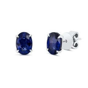 Ohrstecker aus 750 Gold Weißgold 2 Saphire 2,1ct blau 7x5mm 4er-Krappe