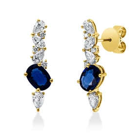 Ohrstecker 750 Gelbgold 2 Saphire 1,81ct blau 14 Diamanten 0,97ct TW-SI 22,8x7mm