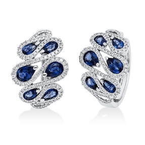 Creolen 750 Weißgold 12 Saphire 3,6ct blau 212 Brillanten 0,85ct TW-SI 22x15,5mm