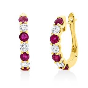 Creolen aus 750 Gelbgold 8 Rubine 1,48ct rot 6 Brillanten 0,8ct TW-SI 19,7x3,3mm Creolen aus 750 Gelbgold 8 Rubine 1,48ct rot 6 Brillanten 0,8ct TW-SI 19,7x3,3mm